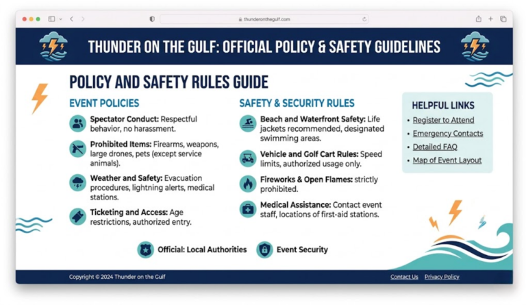 What is thunderonthegulf.com policy and safety rules guidenow